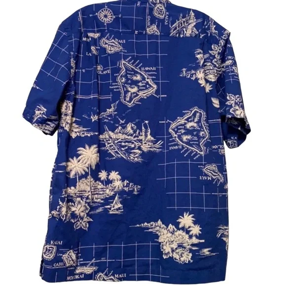 Men’s Hawaiian Shirt Old Navy Blue White Large Summer BBQ Islands - Picture 4 of 4